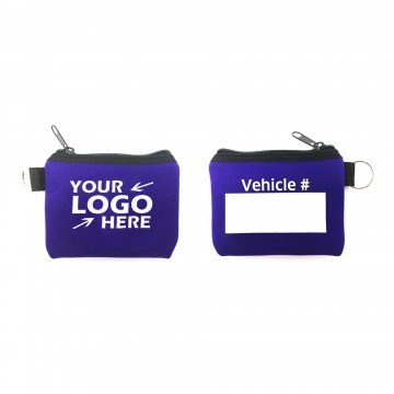 4.5”x 3.25” Neoprene Zipped Coin Bag with Key Ring